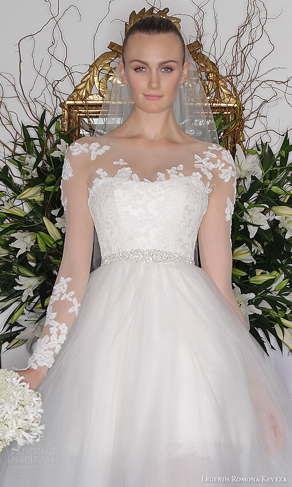 legends romona keveza fall 2016 a line mini wedding dress long sleeve illusion bodice detachable ball gown skirt l6135 zoom