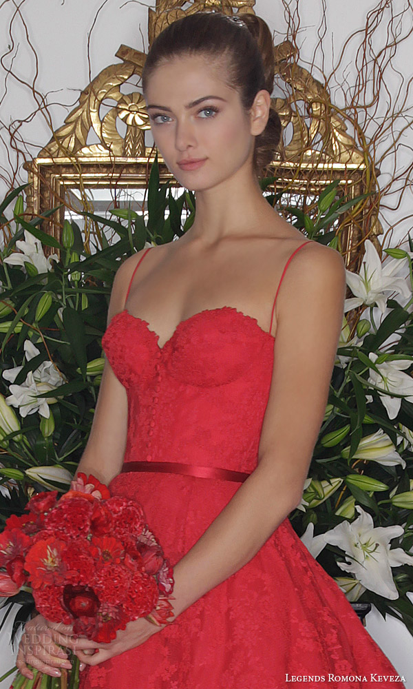 legends romona keveza fall 2016 red wedding dress detachable ball gown skirt garden lace mini dress corset bodice spaghetti straps l6131 zoom