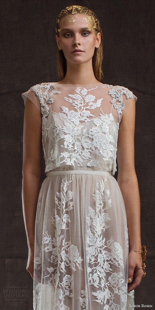 limor rosen bridal 2016 treasure aurora lace applique wedding dress two piece illusion cap sleeve crop top close up limor rosen bridal 2016 treasure aurora lace applique wedding dress two piece illusion cap sleeve crop top close up