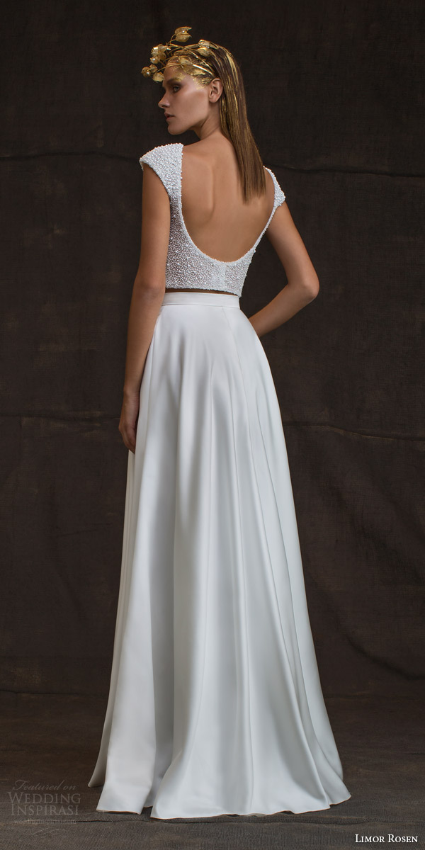limor rosen bridal 2016 treasure bianca two piece wedding dress pearl cap sleeve top skirt pockets low back view limor rosen bridal 2016 treasure bianca two piece wedding dress pearl cap sleeve top skirt pockets low back view