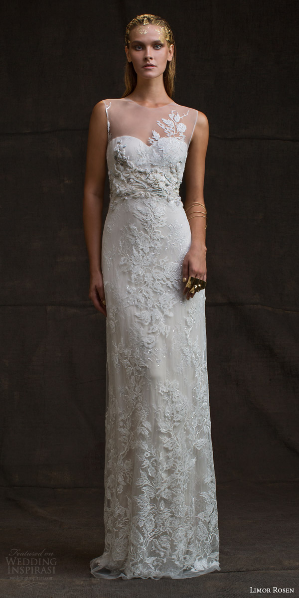 limor rosen bridal 2016 treasure charlotte sleeveless wedding dress illusion neckline beaded applique