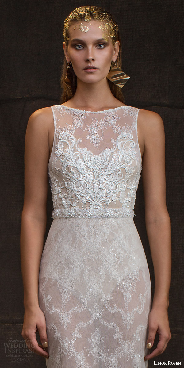 limor rosen bridal 2016 treasure reina sleeveless wedding dress high illusion neckline embellished bodice belt bodice close up limor rosen bridal 2016 treasure reina sleeveless wedding dress high illusion neckline embellished bodice belt bodice close up