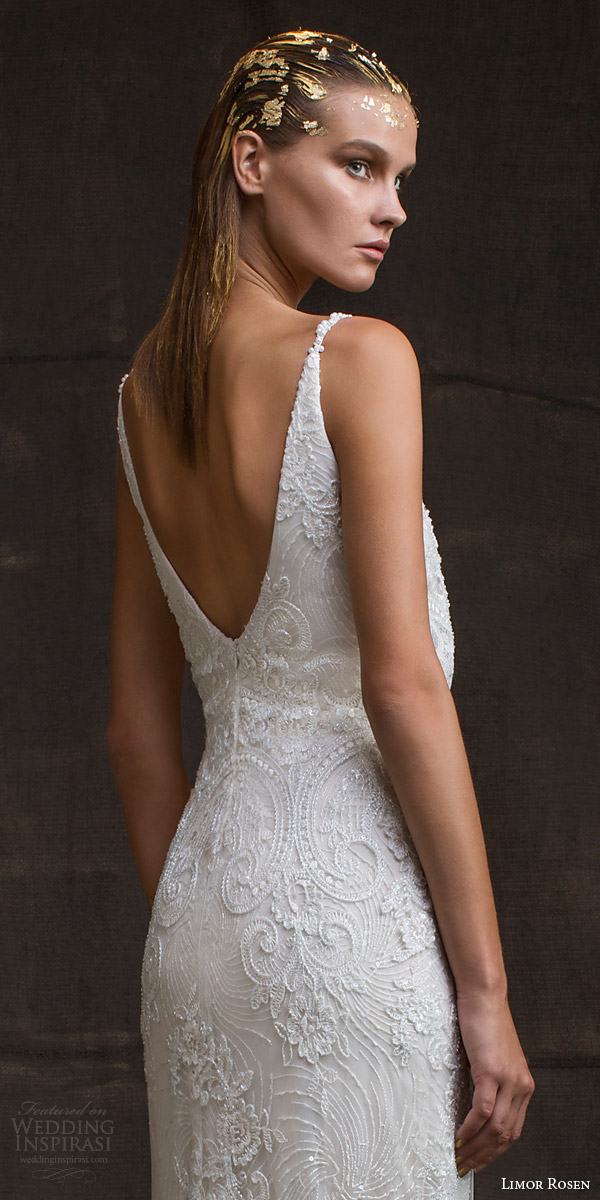 limor rosen bridal 2016 treasure sarina sleeveless lace wedding dress v neck straps blouson bodice low back view close up limor rosen bridal 2016 treasure sarina sleeveless lace wedding dress v neck straps blouson bodice low back view close up