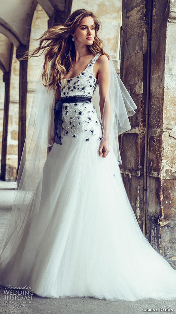 sabrina dahan bridal fall 2016 audrey silk tulle black white 3 dimensional beading wedding dress paris photo shoot 