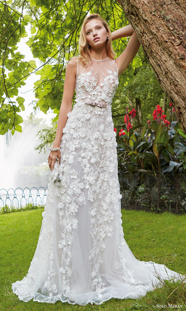 solo merav 2016 bridal sleeveless wedding dress 3d flowers appliques pearl gem purple bow waist illusion neckline kristin zoom solo merav 2016 bridal sleeveless wedding dress 3d flowers appliques pearl gem purple bow waist illusion neckline kristin zoom