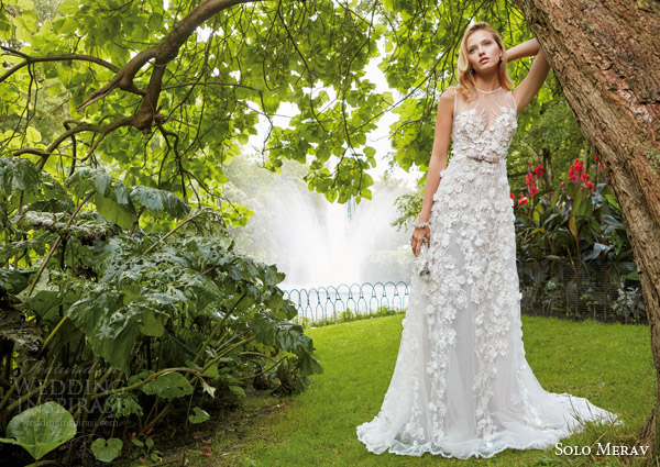 solo merav 2016 bridal sleeveless wedding dress 3d flowers appliques pearl gem purple bow waist illusion neckline kristin solo merav 2016 bridal sleeveless wedding dress 3d flowers appliques pearl gem purple bow waist illusion neckline kristin