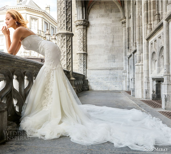 solo merav bridal 2016 strapless mermaid wedding dress rich tulle train split sweetheart neckline vivianne side view solo merav bridal 2016 strapless mermaid wedding dress rich tulle train split sweetheart neckline vivianne side view