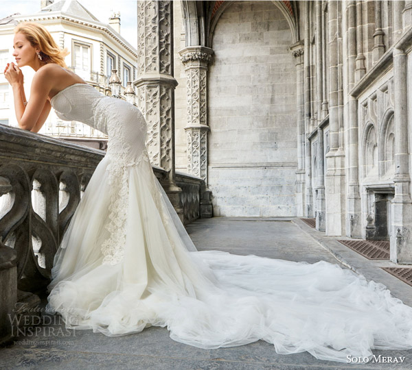 solo merav bridal 2016 strapless mermaid wedding dress rich tulle train split sweetheart neckline vivianne side view