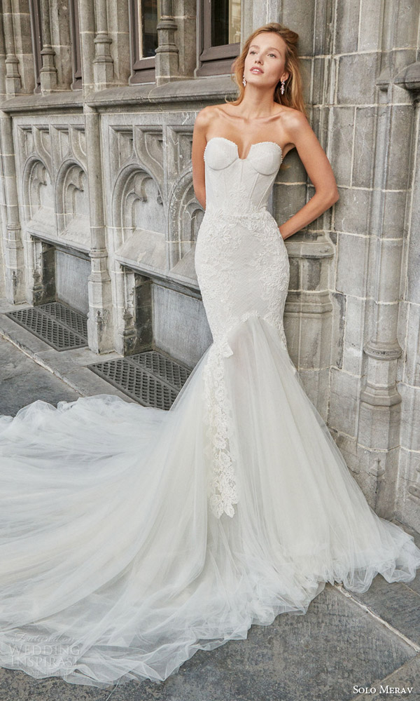 solo merav bridal 2016 strapless mermaid wedding dress rich tulle train split sweetheart neckline vivianne zoom solo merav bridal 2016 strapless mermaid wedding dress rich tulle train split sweetheart neckline vivianne zoom