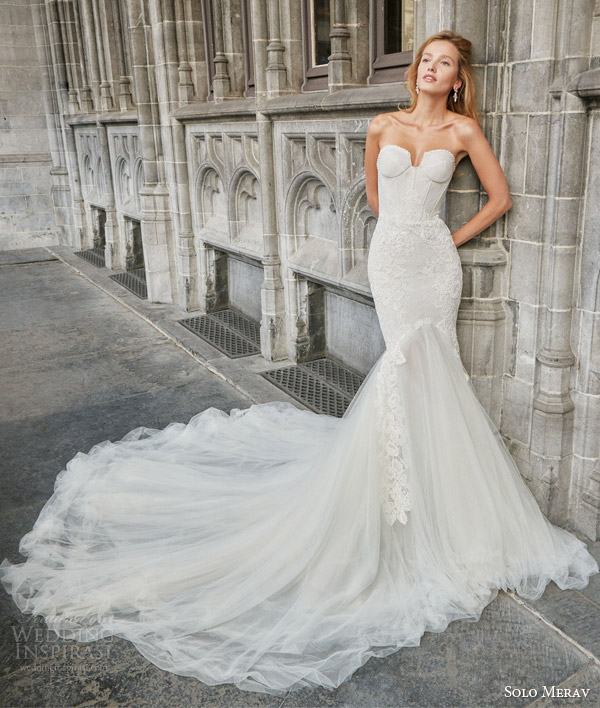 solo merav bridal 2016 strapless mermaid wedding dress rich tulle train split sweetheart neckline vivianne