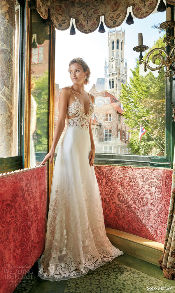 solo merav wedding dress 2016 bridal gown with exquisite hand embellished sheer illusion straps sexy bodice celestia full length view lace trim skirt solo merav wedding dress 2016 bridal gown with exquisite hand embellished sheer illusion straps sexy bodice celestia full length view lace trim skirt