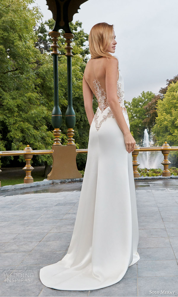 solo merav wedding gown 2016 bridal collection silver bell sleeveless halter neck wedding dress metallic appliques embellishment hand decorated jewel back illusion view solo merav wedding gown 2016 bridal collection silver bell sleeveless halter neck wedding dress metallic appliques embellishment hand decorated jewel back illusion view