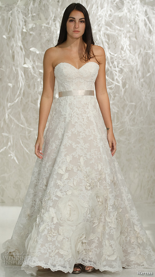 watters brides spring 2016 bridal strapless sweetheart neckline lace embroidered throughout gorgeous a  line wedding dress style lillis