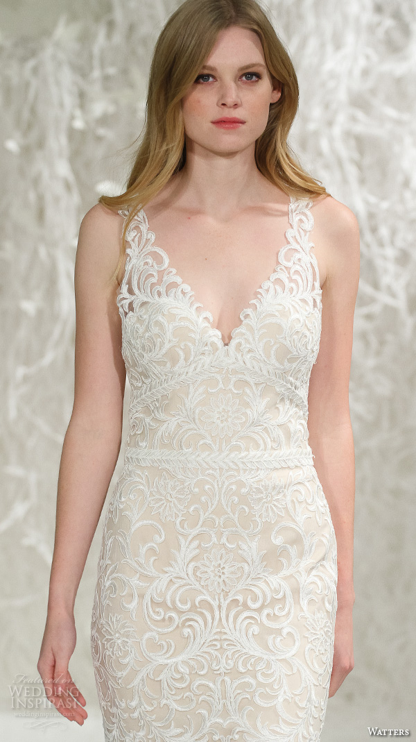 watters brides spring 2016 bridal v neck lace embroidered throughout gorgeous sheath mermaid wedding dress style georgia 