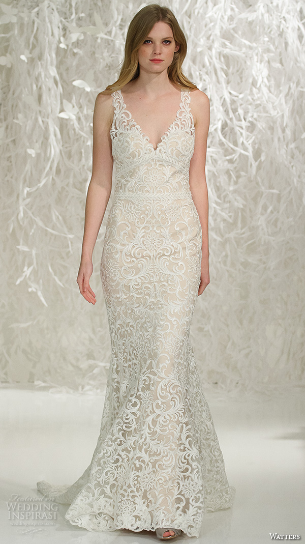 watters brides spring 2016 bridal v neck lace embroidered throughout gorgeous sheath mermaid wedding dress style georgia