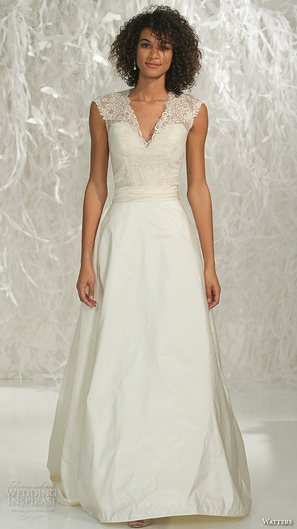 watters brides spring 2016 bridal v neck sleeveless lace embroidered a  line wedding dress style anais