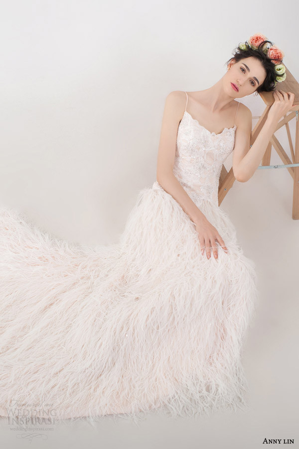 anny lin bridal 2016 cecelia sleeveless wedding dress feather skirt