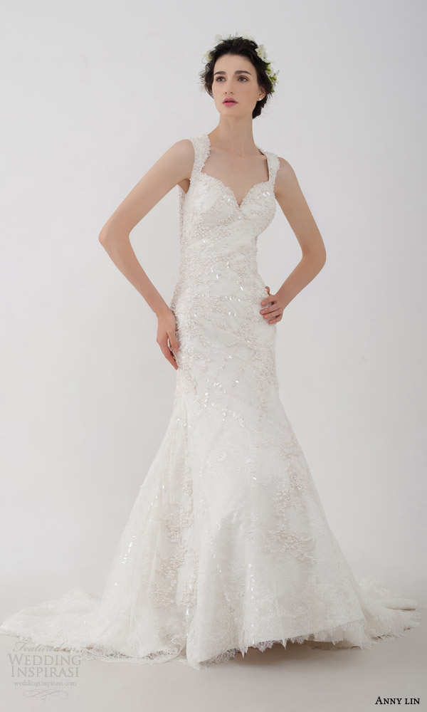 anny lin bridal 2016 cressida lace wedding dress pearl beadwork sweetheart neckline mermaid