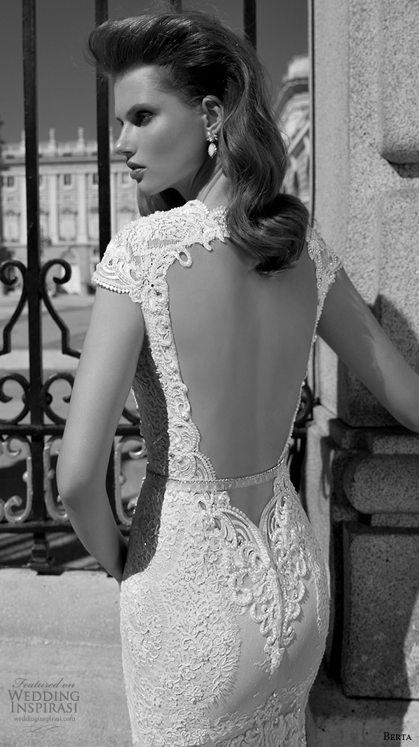 berta fall 2016 bridal beautiful mermaid wedding dress cap sleeves deep plunging v neckline chapel train  