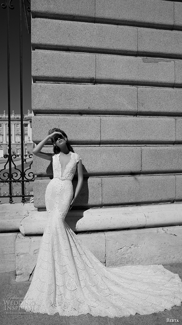 berta fall 2016 bridal beautiful mermaid wedding dress cap sleeves deep plunging v neckline chapel train berta fall 2016 bridal beautiful mermaid wedding dress cap sleeves deep plunging v neckline chapel train