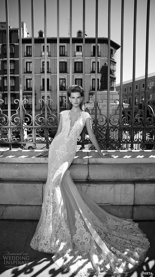 berta fall 2016 bridal beautiful sheath wedding dress cap sleeves deep plunging v neckline chapel train berta fall 2016 bridal beautiful sheath wedding dress cap sleeves deep plunging v neckline chapel train