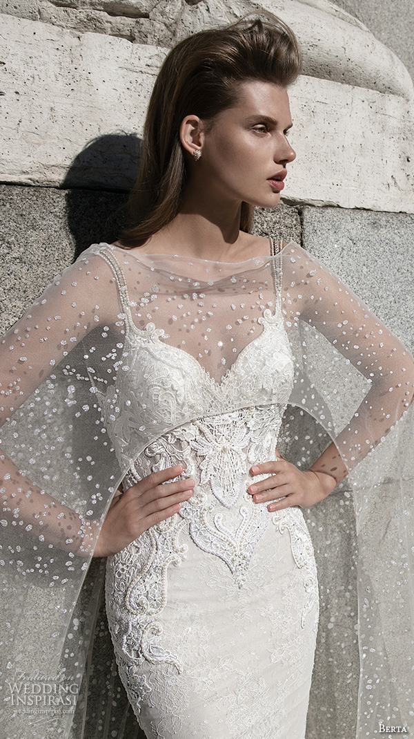 berta fall 2016 bridal beautiful spagetti strap sheath wedding dress sweetheart neckline with lace see through cape berta fall 2016 bridal beautiful spagetti strap sheath wedding dress sweetheart neckline with lace see through cape