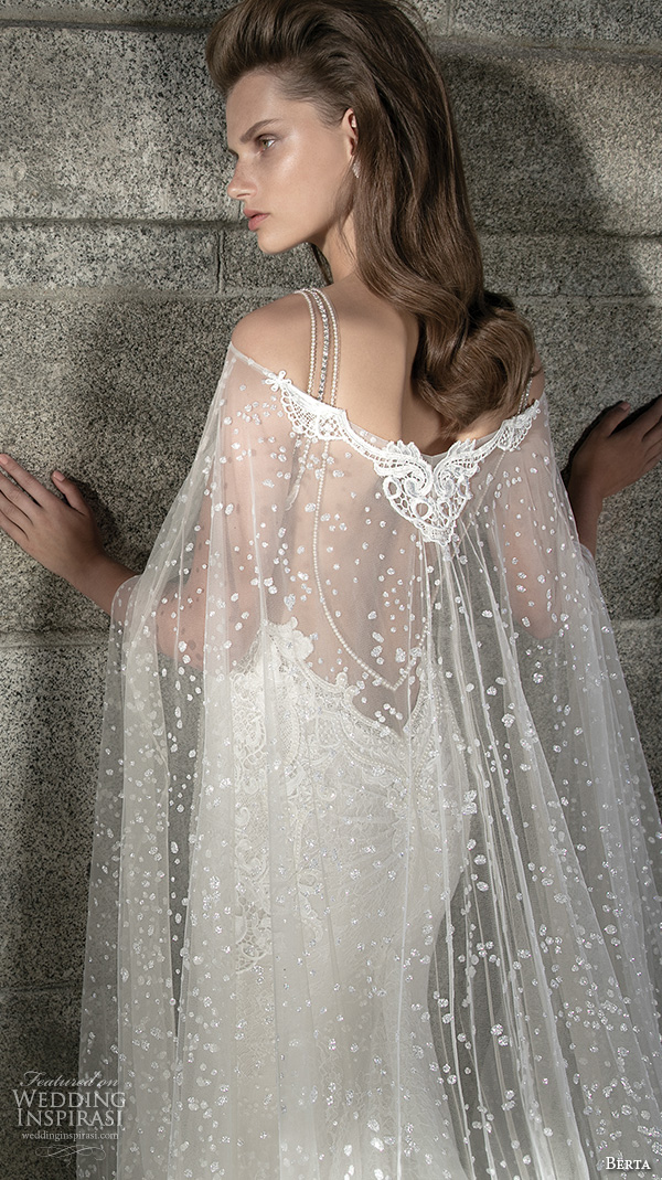 berta fall 2016 bridal beautiful spagetti strap sheath wedding dress sweetheart neckline with lace see through cape back view berta fall 2016 bridal beautiful spagetti strap sheath wedding dress sweetheart neckline with lace see through cape back view