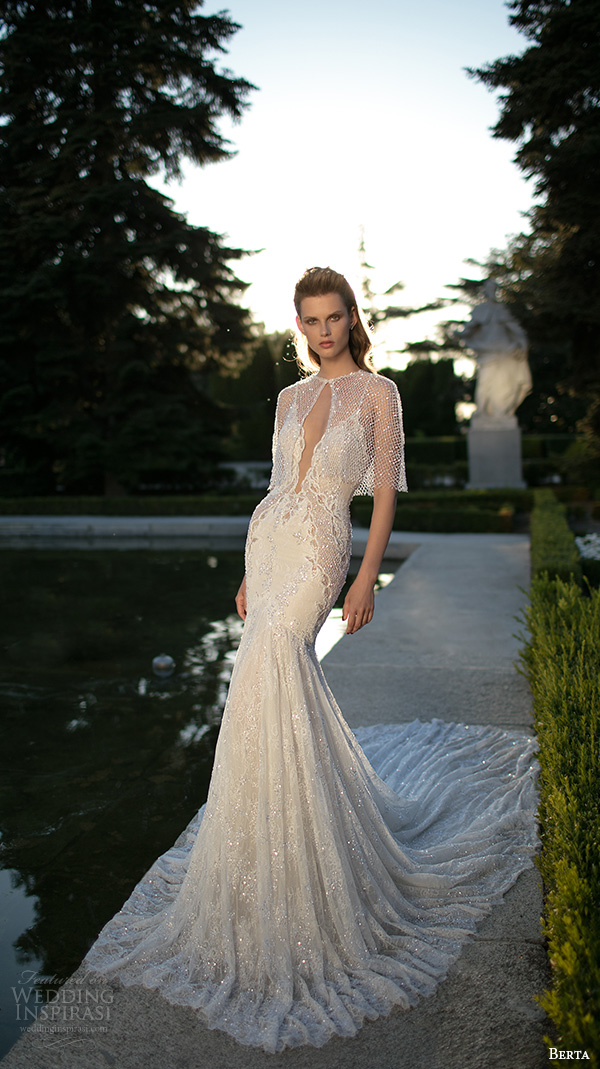 berta fall 2016 bridal deep v plunging neckline spagetti strap lace embroidered mermaid wedding dress lace bolero jacket berta fall 2016 bridal deep v plunging neckline spagetti strap lace embroidered mermaid wedding dress lace bolero jacket