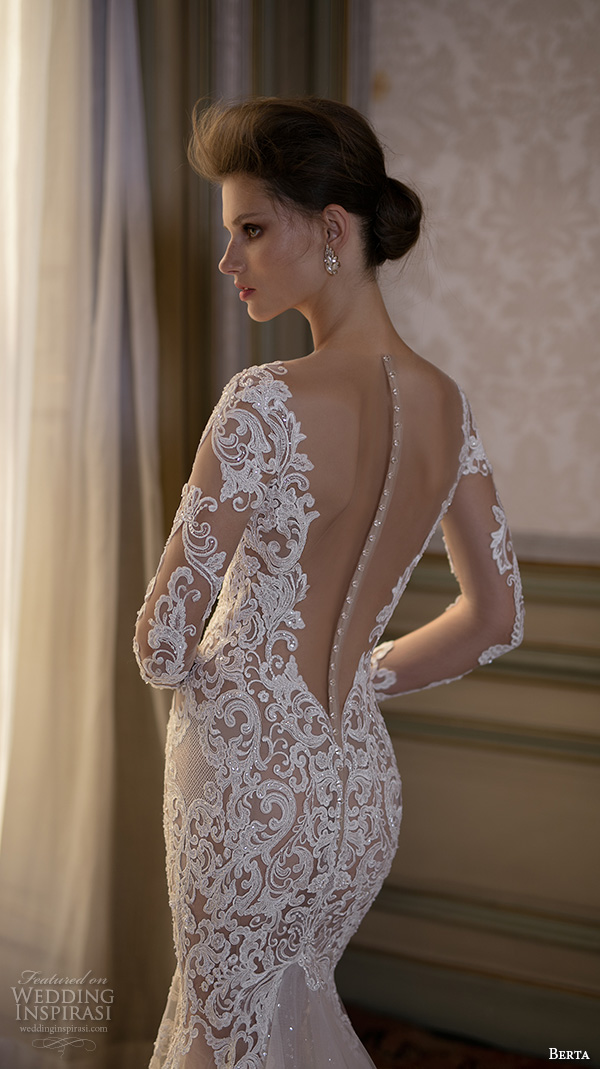 berta fall 2016 bridal gorgeous beautiful lace embroidered mermaid wedding dress long sleeves scoop neckline cathedral train back berta fall 2016 bridal gorgeous beautiful lace embroidered mermaid wedding dress long sleeves scoop neckline cathedral train back