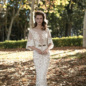 berta fall 2016 bridal half bell sleeves bateau neckline sheath wedding dress open low back