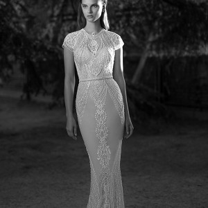 berta fall 2016 bridal jewel neckline cap sleeves lace embroidered sheath wedding dress