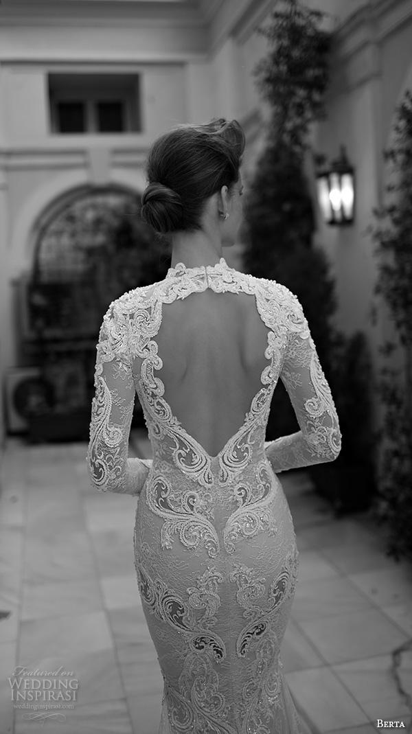 berta fall 2016 bridal long sleeves queen anne neckline deep v neckline beautiful trumpet mermaid wedding dress back 