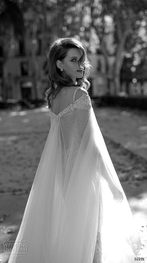 berta fall 2016 bridal spagetti strap deep v neckline beautiful sheath wedding dress with cape 