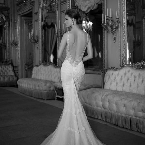 berta fall 2016 bridal spagetti strap sweetheart neckline geometric beaded pattern mermaid wedding dress chapel train