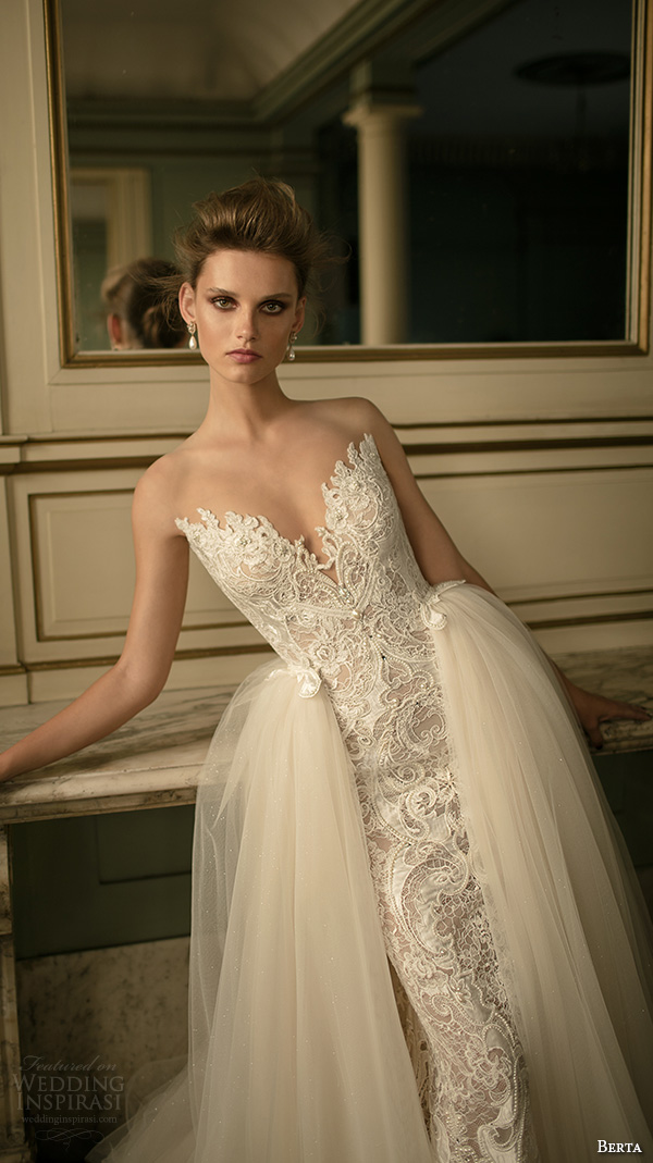 berta fall 2016 bridal strapless sweetheart neckline lace embroidered sheath wedding dress a line ball gown over skirt berta fall 2016 bridal strapless sweetheart neckline lace embroidered sheath wedding dress a line ball gown over skirt