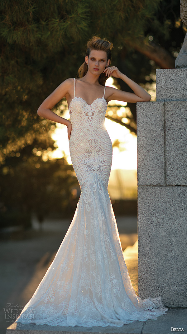 berta fall 2016 bridal sweetheart neckline spagetti strap beautiful mermaid wedding dress
