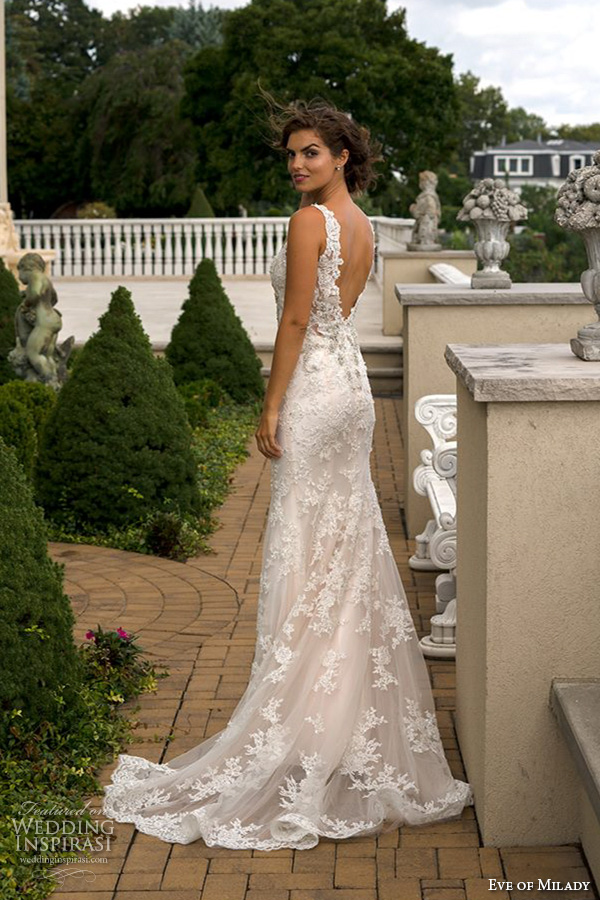 eve of milady boutique fall 2015 beautiful sheath wedding dress lace straps v neckline beaded lace embroidery low cut open v back 1553   