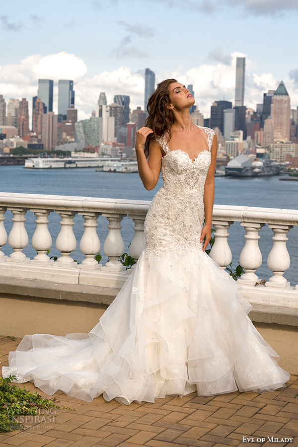 eve of milady boutique fall 2015 lace strap sweetheart neckline beaded lace applique layered mermaid wedding dress 1550