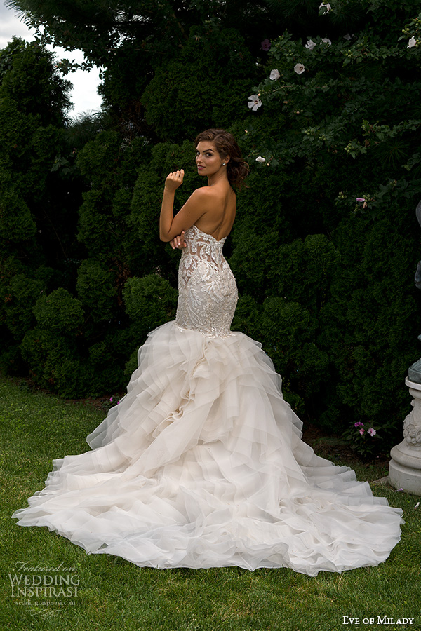 eve of milady boutique spring 2016 bridal strapless sweetheart neckline lace embroidered bodice tulle layered mermaid wedding dress style 1560  