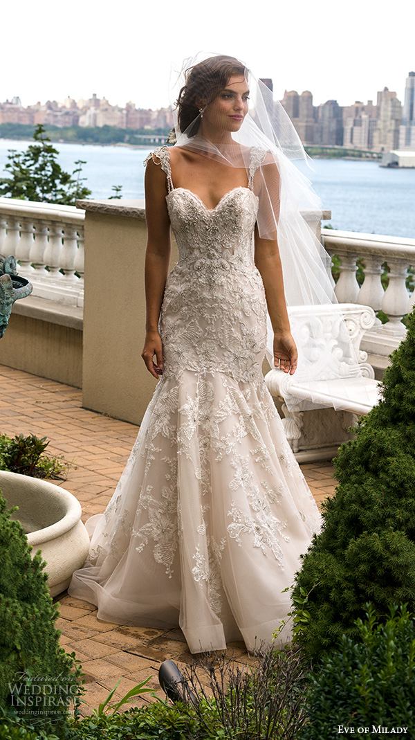 eve of milady couture fall 2015 beaded strap sweetheart neckline beaded appliques lace embroidery mermaid wedding dress 4341