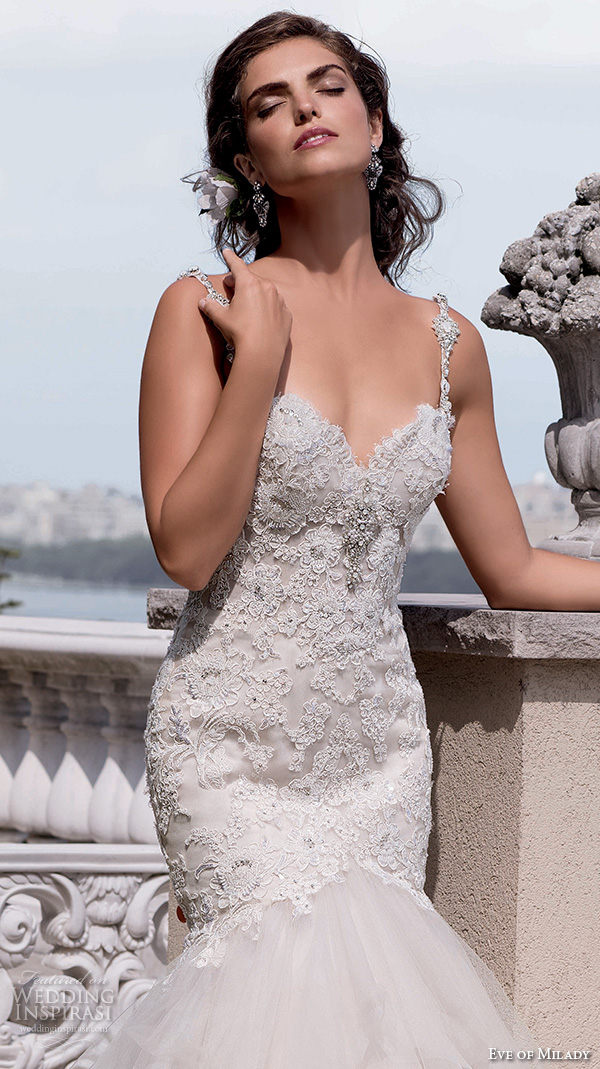 eve of milady couture fall 2015 beautiful mermaid wedding dress beaded lace bodice tulle skirt sweetheart neckline 4337 