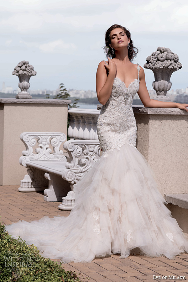 eve of milady couture fall 2015 beautiful mermaid wedding dress beaded lace bodice tulle skirt sweetheart neckline 4337