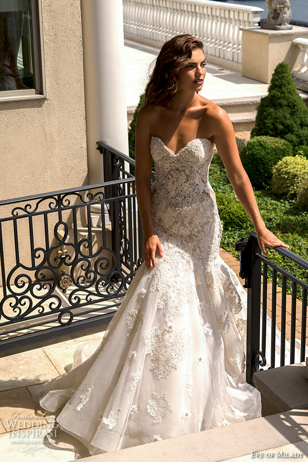 eve of milady couture fall 2015 strapless sweetheart neckline gorgeous fit to flare trumpet lace embroidered mermaid wedding dress 4338