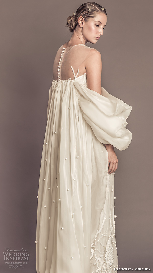 francesca miranda fall 2016 bridal illusion neckline straight across cutout pearl beaded sheath wedding dress style perla 