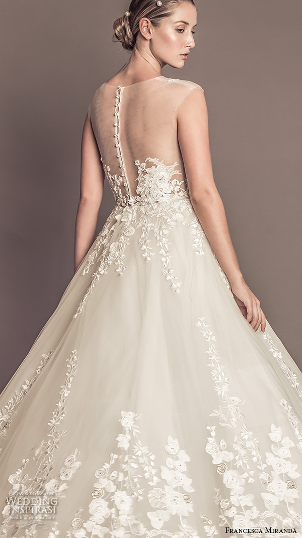 francesca miranda fall 2016 bridal sleeveless bateau illusion lace neckline flora embroidered beautiful a  line wedding dress celeste   