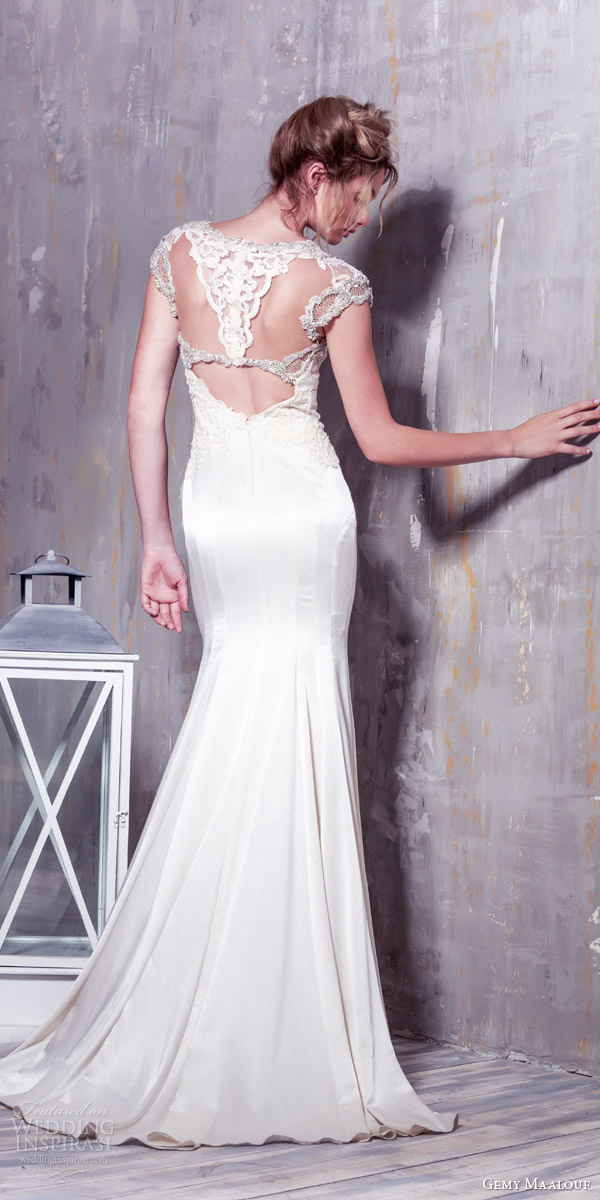 gemy maalouf bridal 2016 cap sleeve wedding dress unique embellishment illusion keyhole back