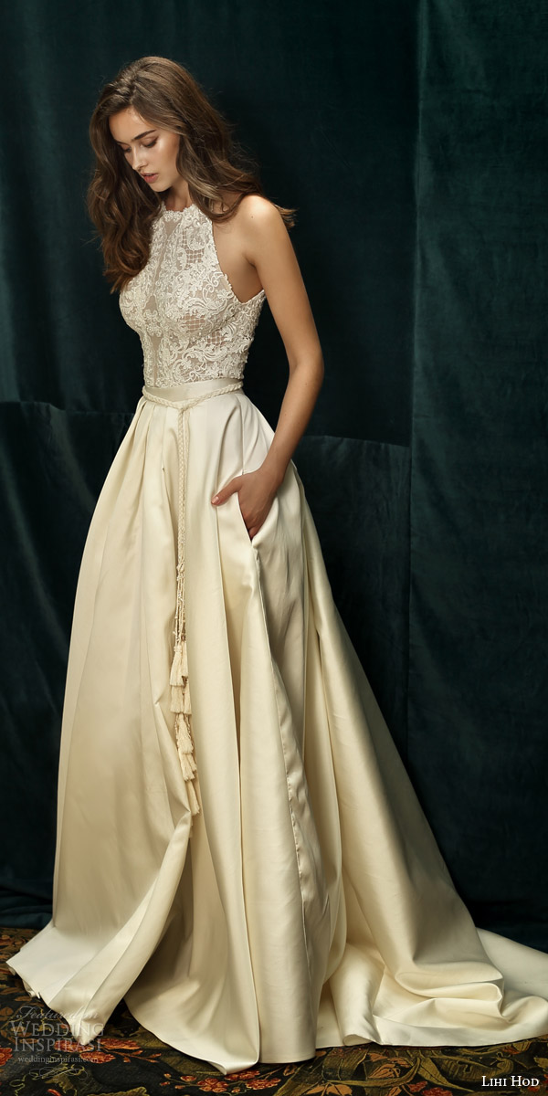 lihi hod bridal 2016 dolce vita champagne off white ivory sleeveless wedding dress halter neck lace bodice skirt pockets zoom lihi hod bridal 2016 dolce vita champagne off white ivory sleeveless wedding dress halter neck lace bodice skirt pockets zoom