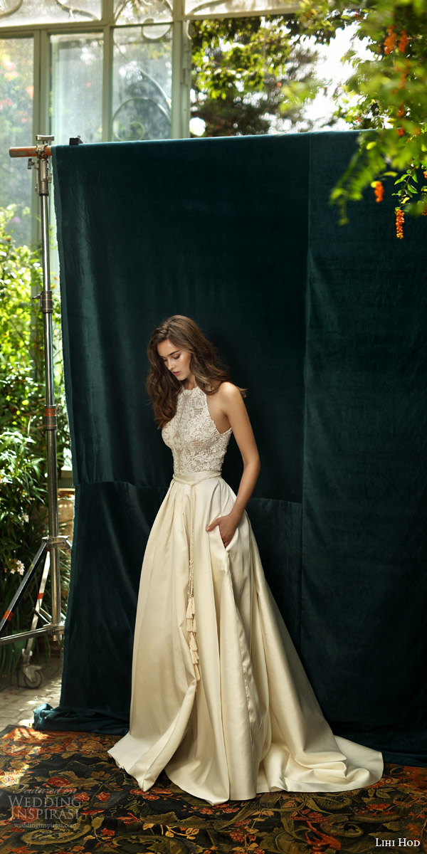 lihi hod bridal 2016 dolce vita champagne off white ivory sleeveless wedding dress halter neck lace bodice skirt pockets lihi hod bridal 2016 dolce vita champagne off white ivory sleeveless wedding dress halter neck lace bodice skirt pockets