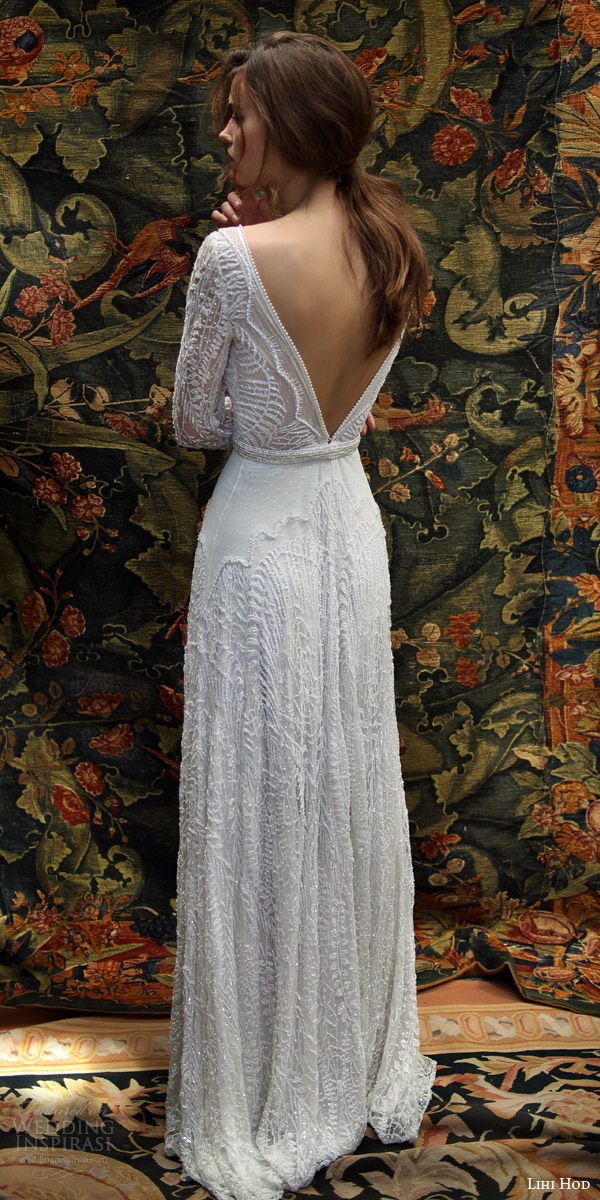 lihi hod bridal 2016 florence long sleeve wedding dress sheath silhouette deep v neckline pearl beaded bodice plunging back lihi hod bridal 2016 florence long sleeve wedding dress sheath silhouette deep v neckline pearl beaded bodice plunging back