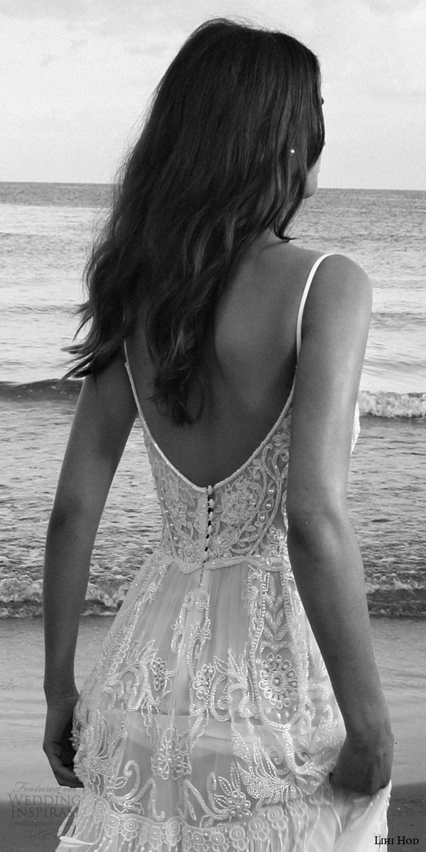 lihi hod bridal 2016 lilo sleeveless bohemian wedding dress straps embroidered bodice pleated skirt lattice bead fringe back view zoom lihi hod bridal 2016 lilo sleeveless bohemian wedding dress straps embroidered bodice pleated skirt lattice bead fringe back view zoom